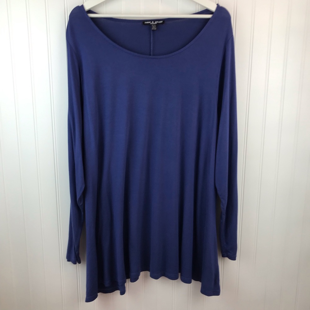 Cable & Gauge Plus Size Flowy Tunic Top - 2X, Scoop Neck Royal Blue Long Sleeves